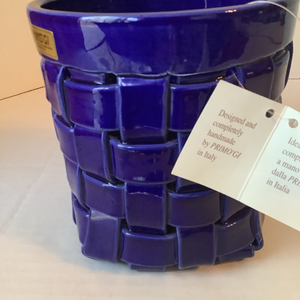 Primogi Italy Basket Weave Ceramic Container Blue New - Picture 3 of 12